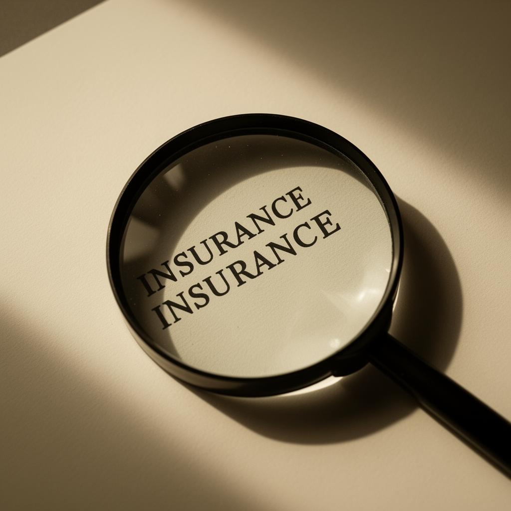 Magnifying glass over insurance policy text on cream paper